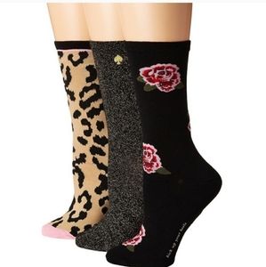 Kate Spade Rose Leopard and Gold crew 3 pk socks